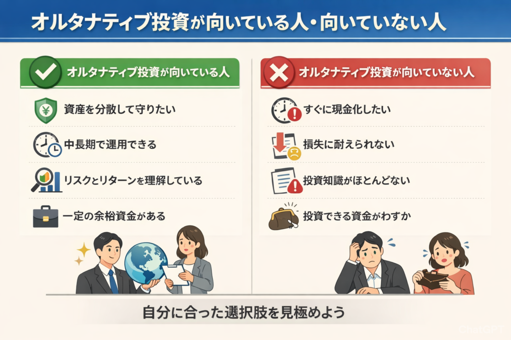 オルタナティブ投資が向いている人・向いていない人